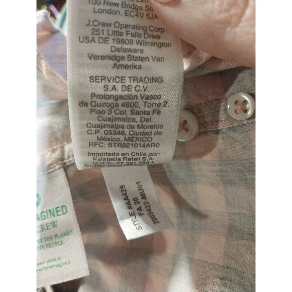 J. CREW SLIM STRETCH Check Print Organic Cotton Button Down Shirt Size Large